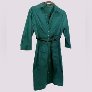 Express Design Studio Emerald Green Button Down Shirt Dress with Belt Sz 6
